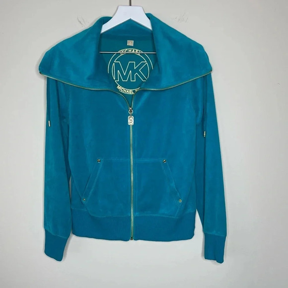 MICHAEL MICHAEL KORS Velvet Zip-Front Track Jacket in cobalt blue Y2K - Picture 1 of 10